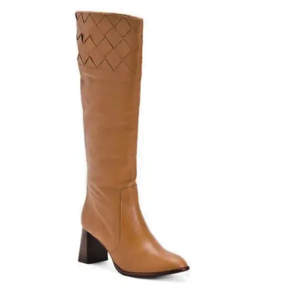ANGEL ALARCON Cuero Made In Spain Leather High Shaft Woven Detail Boots size 8